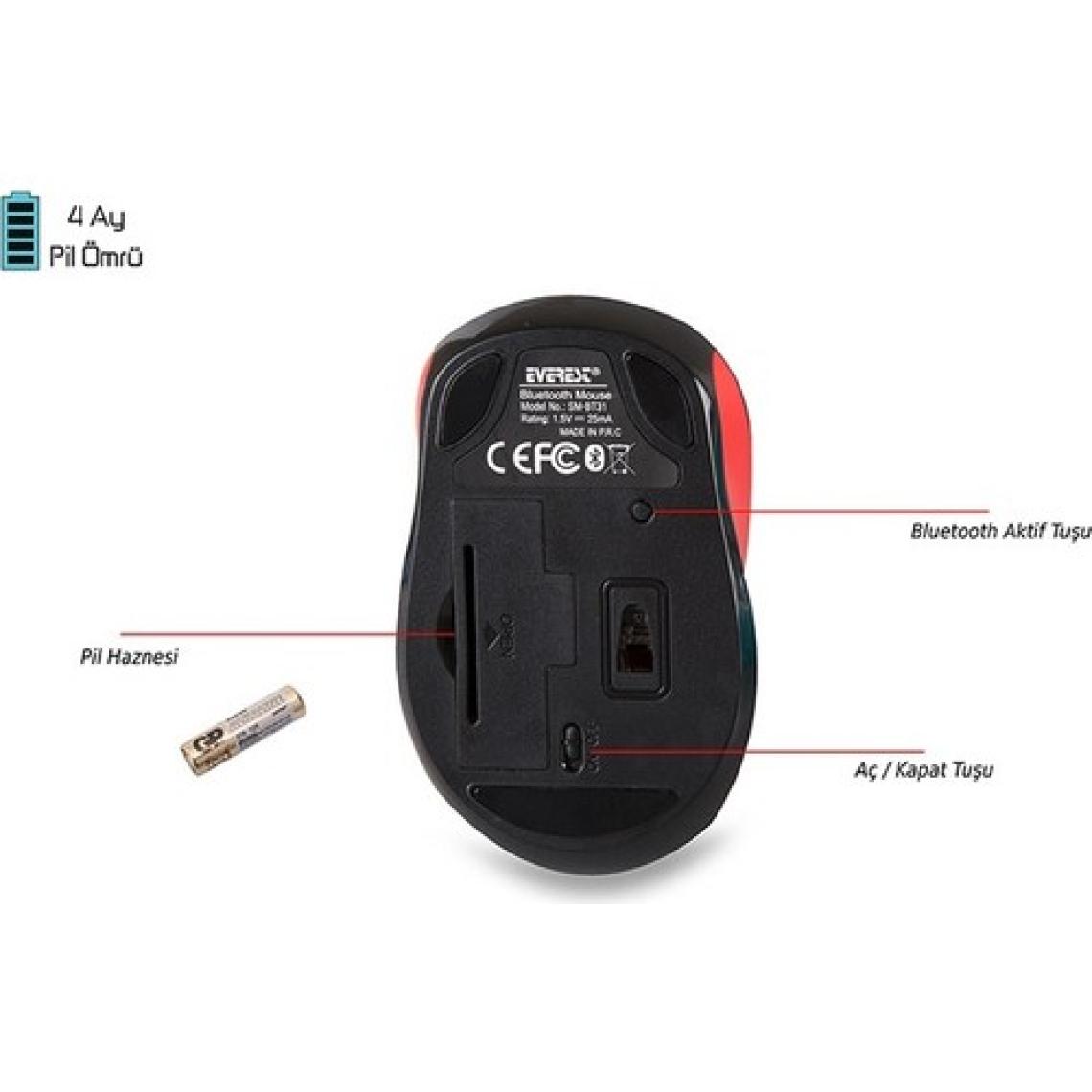Everest SM-BT31 Kırmızı Bluetooth Kablosuz Mouse