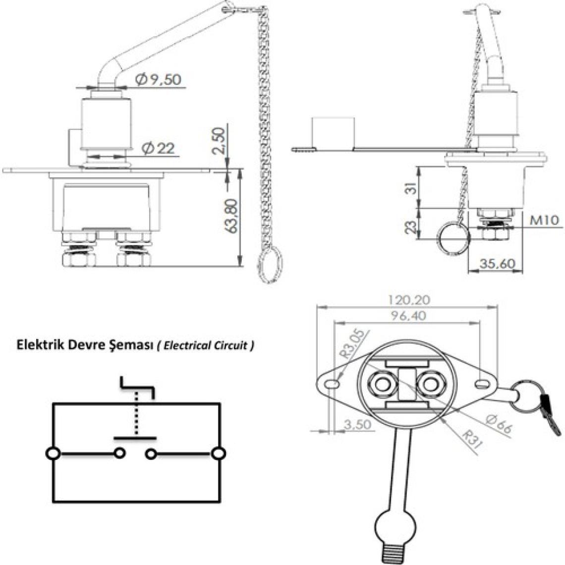 Allestock Metal Akü Devre Kesici Şalter - 12V 24V 300A