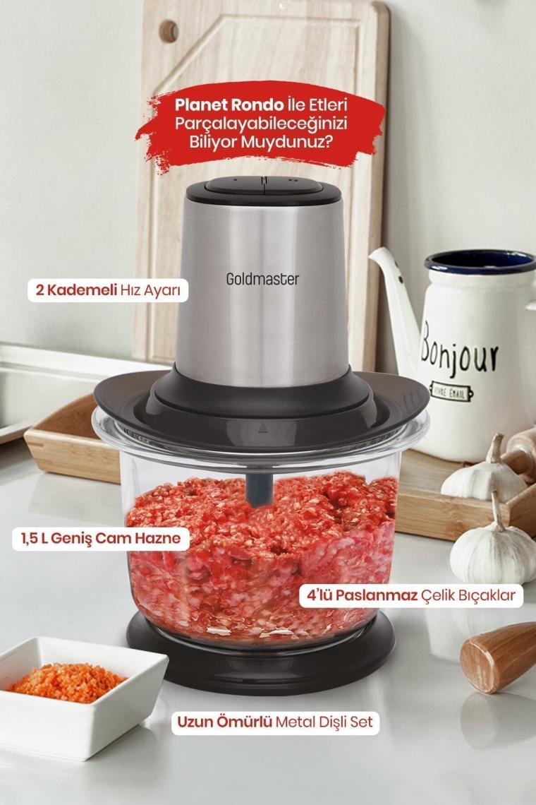 Prochopper 1.5 Lt Büyük Cam Hazneli 2 Kademe Ayarlı 4 Bıçaklı Inox Rondo Doğrayıcı Gm7277