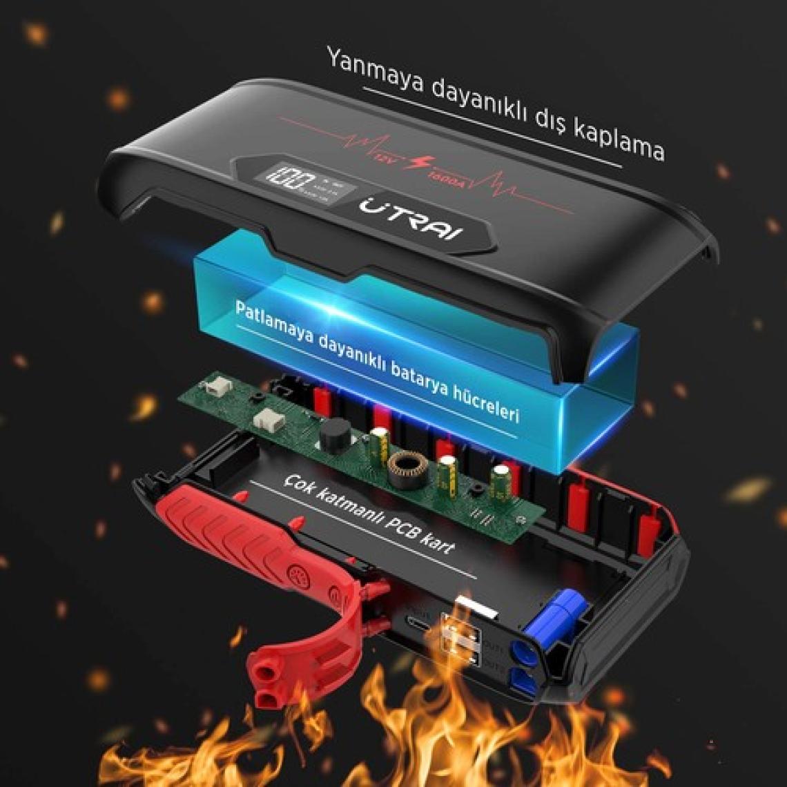 Ütraı  Jstar 3 20000MAH 1600A Jump Starter LCD Ekranlı Taşınabilir Akü Takviye Cihazı ( Çanta + Powerbank + LED Lamba)