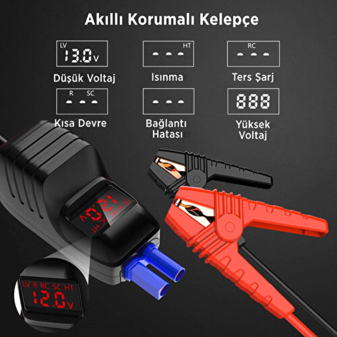 Ütraı  Jstar 3 20000MAH 1600A Jump Starter LCD Ekranlı Taşınabilir Akü Takviye Cihazı ( Çanta + Powerbank + LED Lamba)