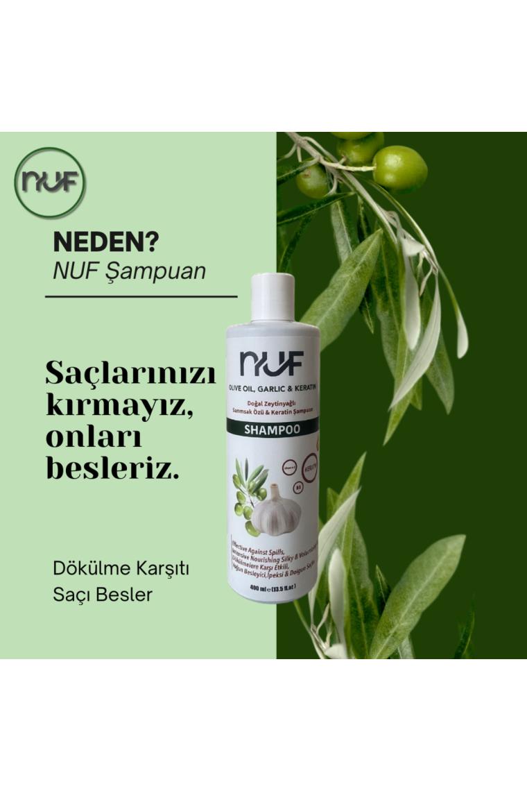 Nuf Kozmetik Nuf Doğal Zeytinyağlı, Keratinli ve Sarımsaklı Yetişkin Şampuan  400 ml