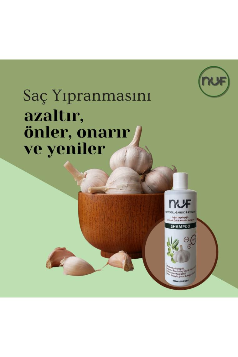 Nuf Kozmetik Nuf Doğal Zeytinyağlı, Keratinli ve Sarımsaklı Yetişkin Şampuan  400 ml