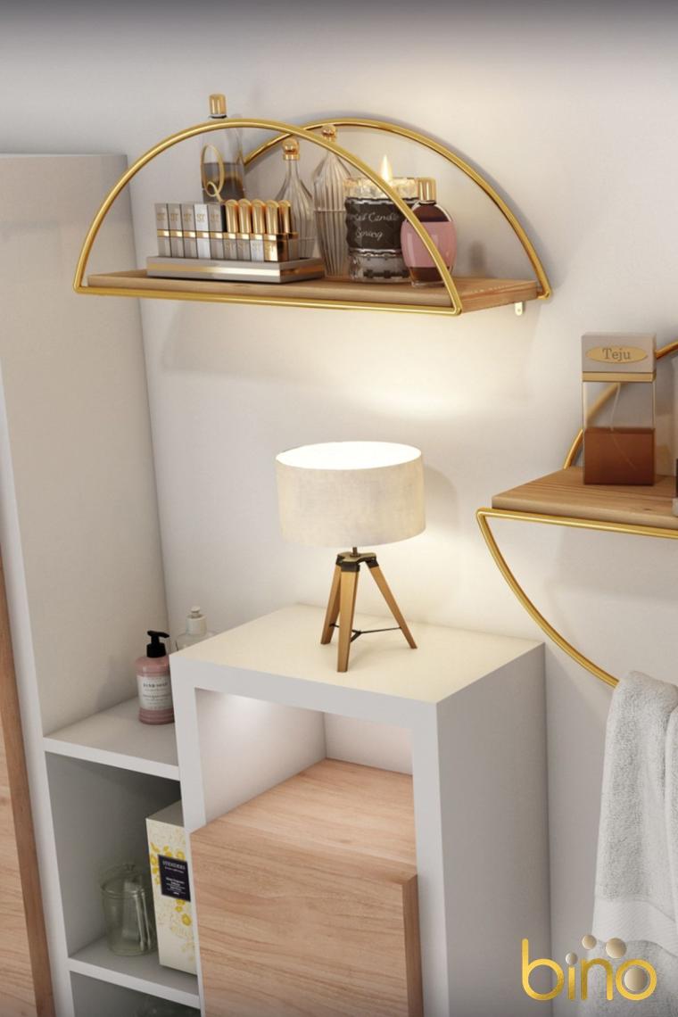 Duvar Rafı Dekoratif Mutfak Banyo Altın Elips Kitaplık 2li Set