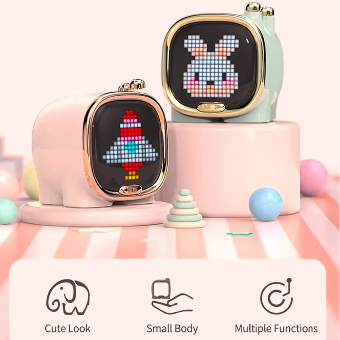 Divoom Zooe Pembe 16X16 Piksel LED Ekranlı Taşınabilir Bluetooth Hoparlör