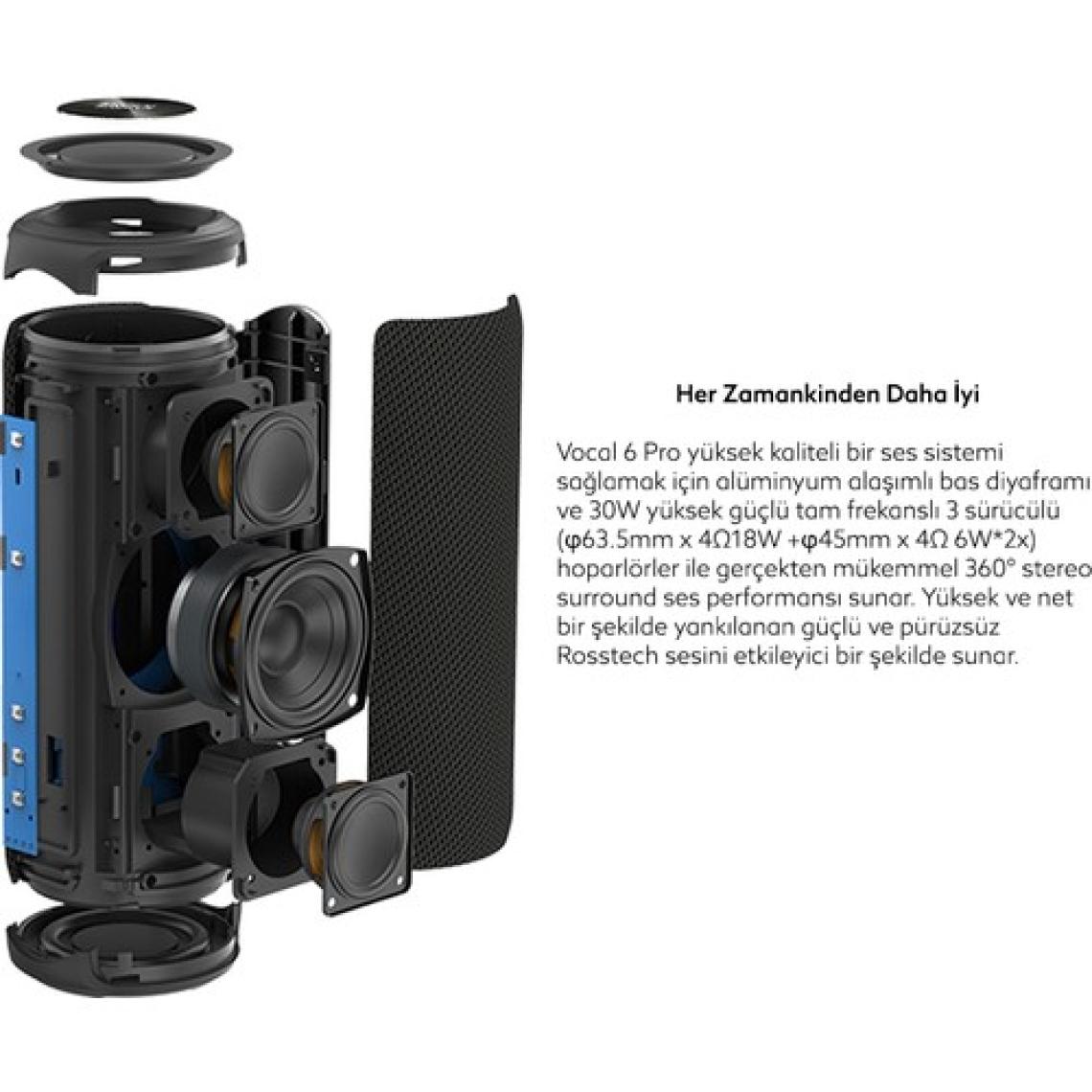 Rosstech Soundparty Vocal 6 Pro Bluetooth Hoparlör 30W Stereo Ses Eq Efekt Ipx7 Su Geçirmez(Rosstech Türkiye Garantili)