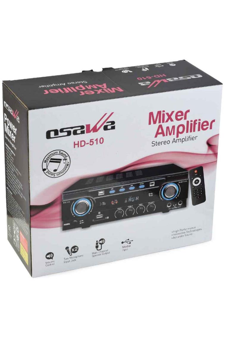 Osawa HD-510 2X50 Watt 220V/12V Giriş Usb-Sd -Bt-Uk Trafosuz 2 Mik. Girişli Stereo  Anfi