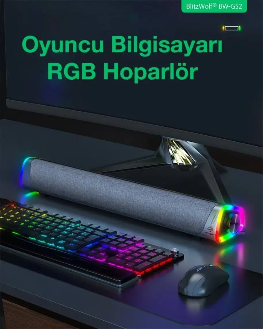 ally mobile Blitzwolf Bw-Gs2 Rgb Renkli Işıklı Oyuncu Bilgisayar Hoparlörü