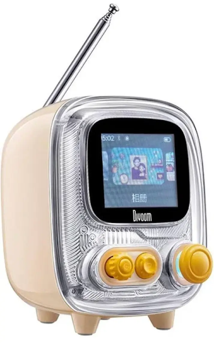Divoom Tiivoo-2 Fm Radyolu Mini Bluetooth Hoparlör, Kablosuz Piksel Ekranlı Retro Taşınabilir Ses Bombası, Beyaz