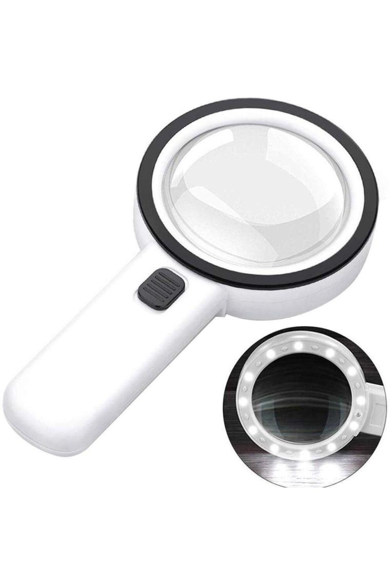 30x 95mm Çift Hd Optik Cam Lens El Büyüteç 1 Uv 12 Led Işıklı
