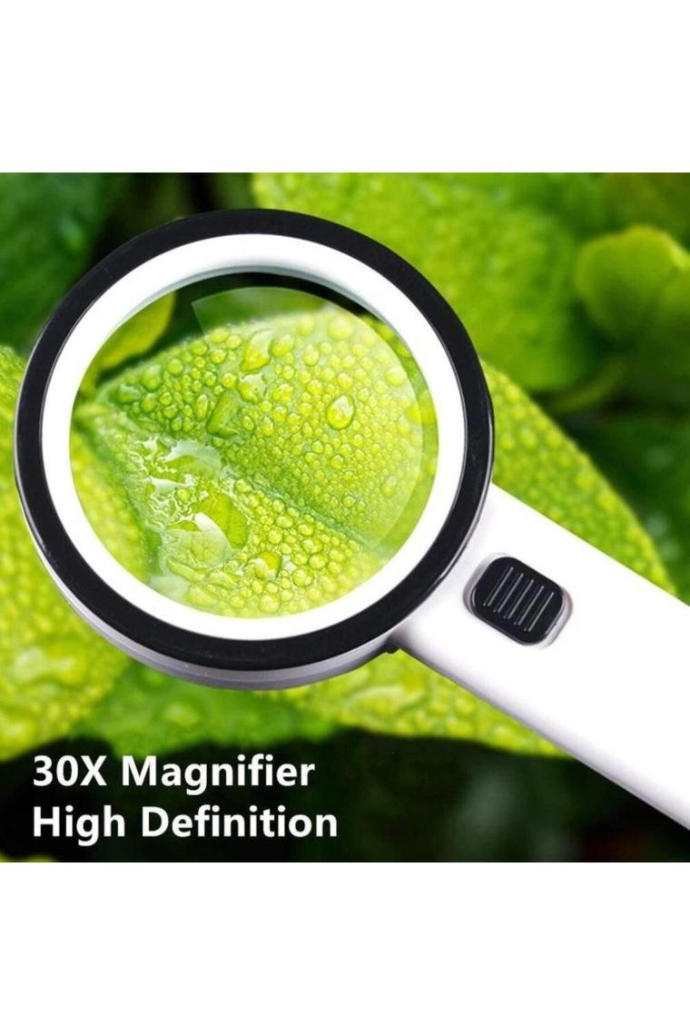 30x 95mm Çift Hd Optik Cam Lens El Büyüteç 1 Uv 12 Led Işıklı