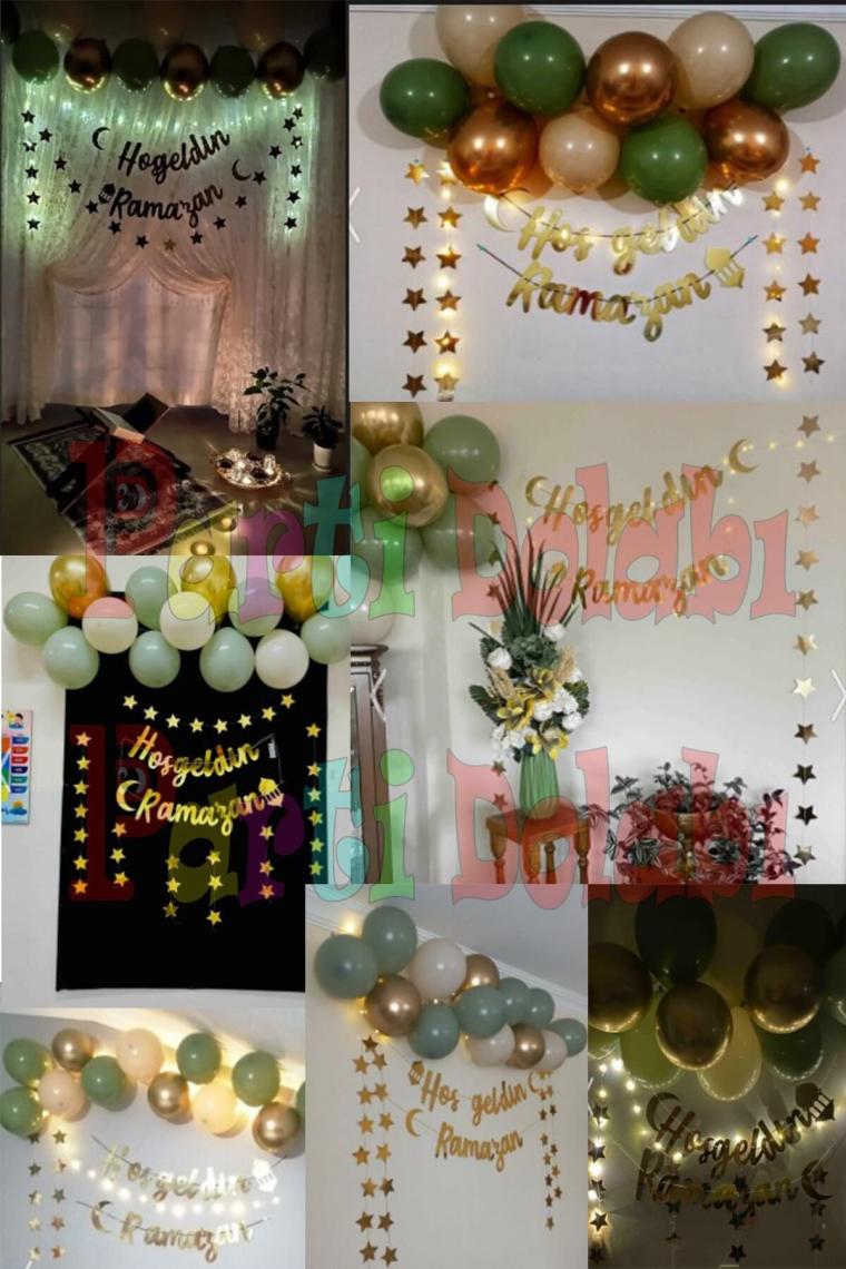 Hoşgeldin Ramazan Gold Yazı Ledli Zincir Balon Seti 11 Ayın Sultanı Ramazan Bayramı Oda Süsleme Seti