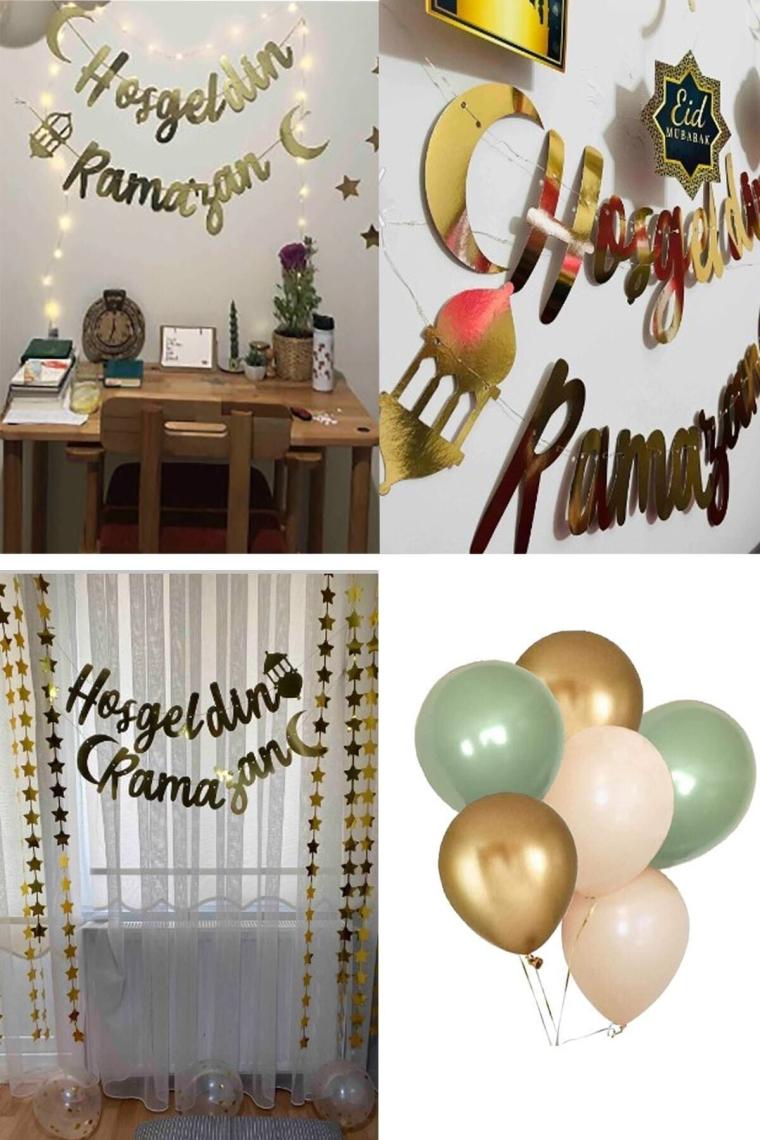 Hoşgeldin Ramazan Gold Yazı Ledli Zincir Balon Seti 11 Ayın Sultanı Ramazan Bayramı Oda Süsleme Seti