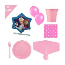 Elsa Pinyata ve 25 kişilik pembe parti malzemeleri doğum günü seti