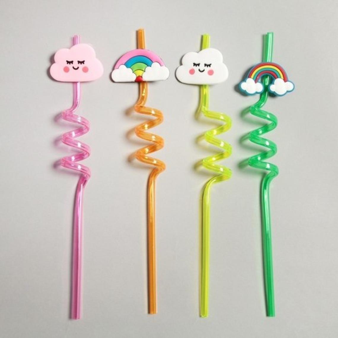 Melek Store  5 Parça Renkli Pipet Seti - Emojili Spiral Kokteyl- Çocuk Pipeti Temizleme Fırçalı
