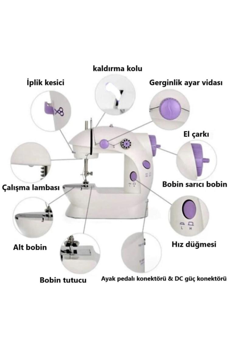 Epilons Işıklı Pedallı Dikiş Makinesi Mini Asw1 Beyaz Nakış