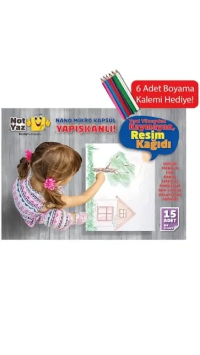 Notyaz Yapışkanlı Nano Çocuk Boyama Resim Kağıdı A3-A4 Ebat/boyama Kalemi Hediyeli