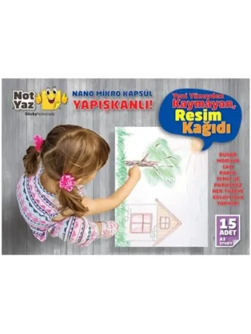 Notyaz Yapışkanlı Nano Çocuk Boyama Resim Kağıdı A3-A4 Ebat/boyama Kalemi Hediyeli