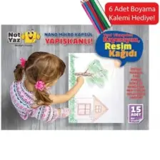 Notyaz Yapışkanlı Nano Çocuk Boyama Resim Kağıdı A3-A4 Ebat/boyama Kalemi Hediyeli