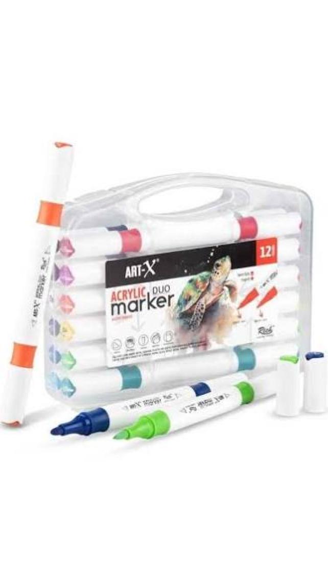 Rich Art-X Acrylic Marker Duo Marker Çift Uçlu Su Bazlı Boyama Kalemi 12 Renk Set