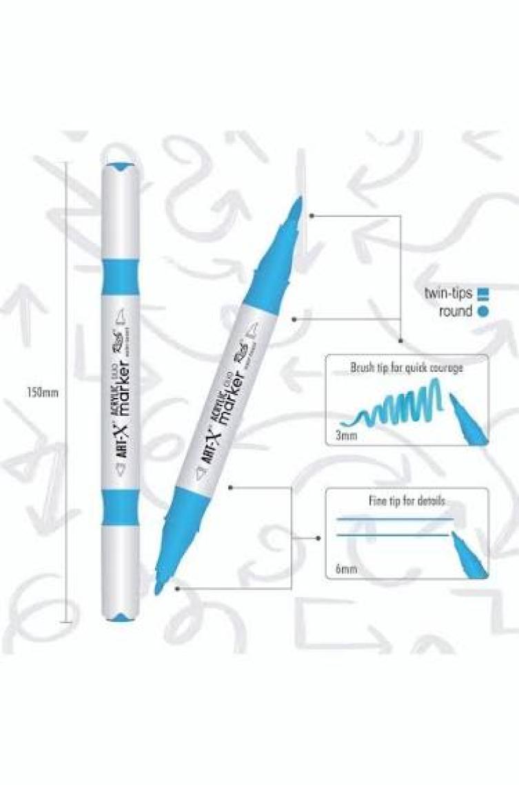 Rich Art-X Acrylic Marker Duo Marker Çift Uçlu Su Bazlı Boyama Kalemi 12 Renk Set