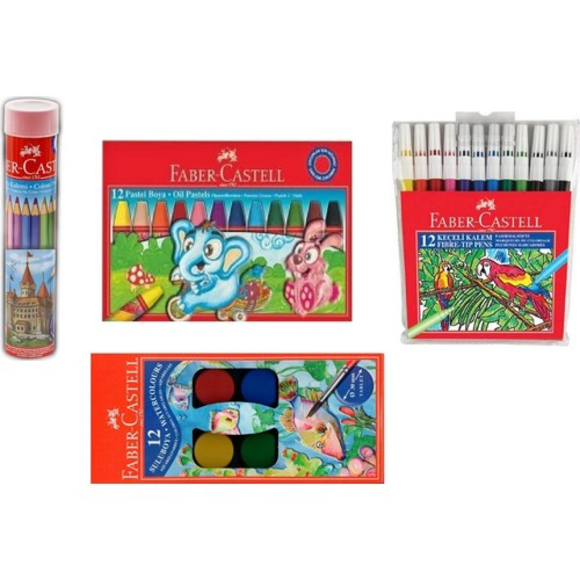Faber-Castell Pastel Boya + Sulu Boya + Keçeli Kalem + Kuruboya 12'li