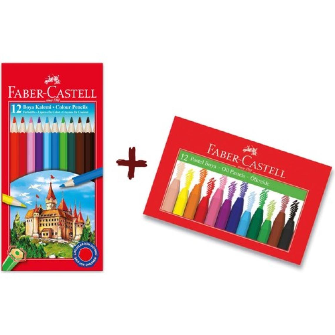 Faber-Castell Faber Castell 12'li Tam Boy Kuru Boya ve 12'li Pastel Boya