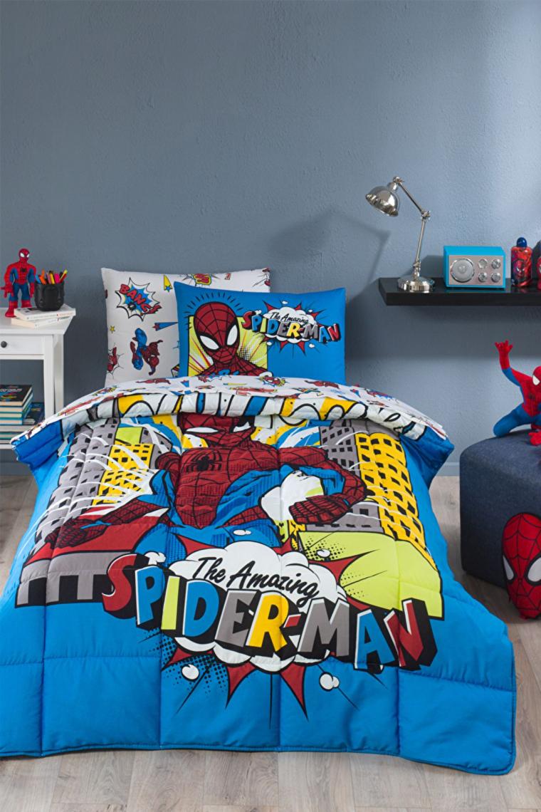Spiderman New York Tek Kişilik Disney Lisanslı Lastikli Fitted Çarşaf Çocuk Uyku Seti