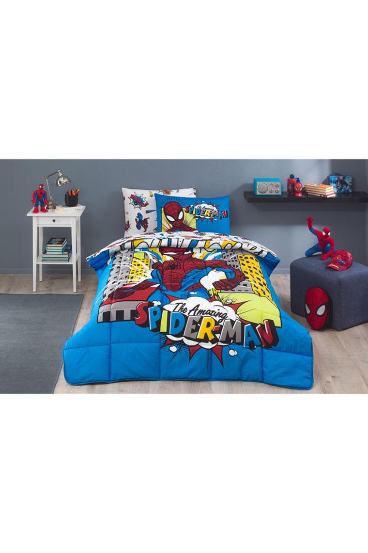 Spiderman New York Tek Kişilik Disney Lisanslı Lastikli Fitted Çarşaf Çocuk Uyku Seti