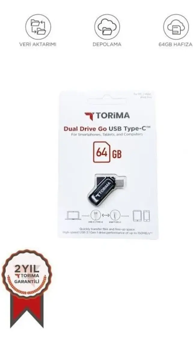 Torima Siyah 64GB Çift Sürücülü Usb-Type-C Otg