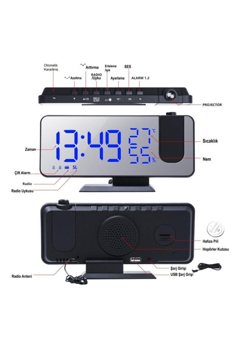 Çok Fonksiyonlu Masaüstü Saat (fm Radio Alarm Projeksiyon Sıcaklık Alarm)