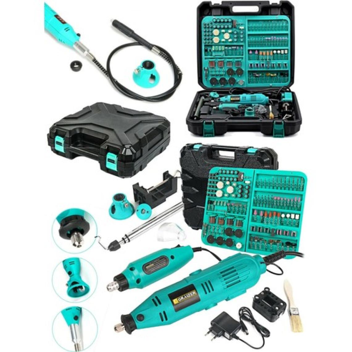 Graizer Alman M-21 400 Watt 352 Parça 60.000 Rpm 6 Kademe Devir Ayarlı Hobi Gravür Seti Mini Taşlama Makinesi Mavi