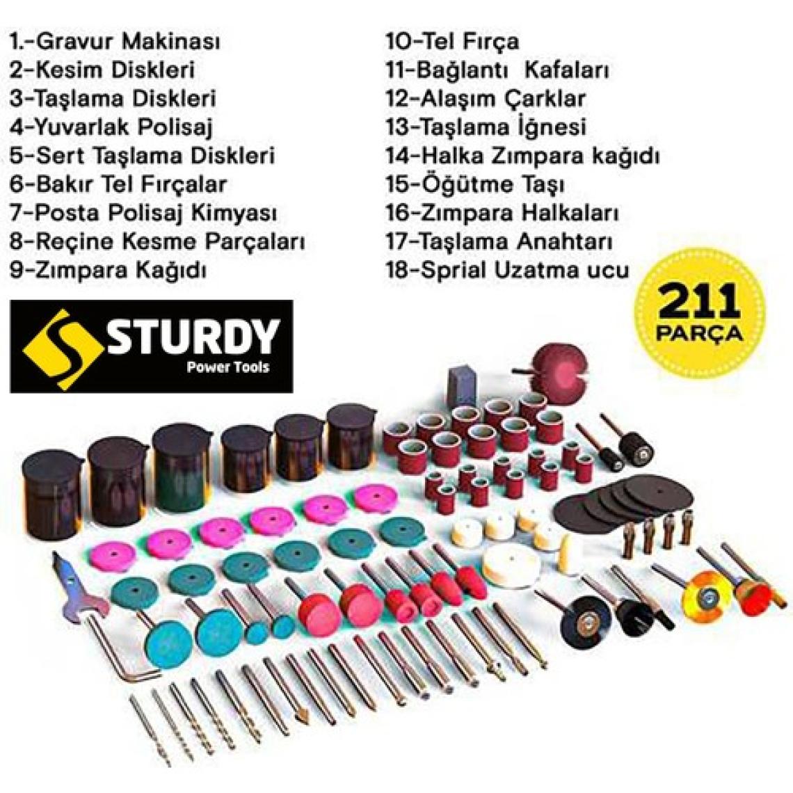 Sturdy Power 400 W Gravür Oyma Taşlama Seti 300 parça setli