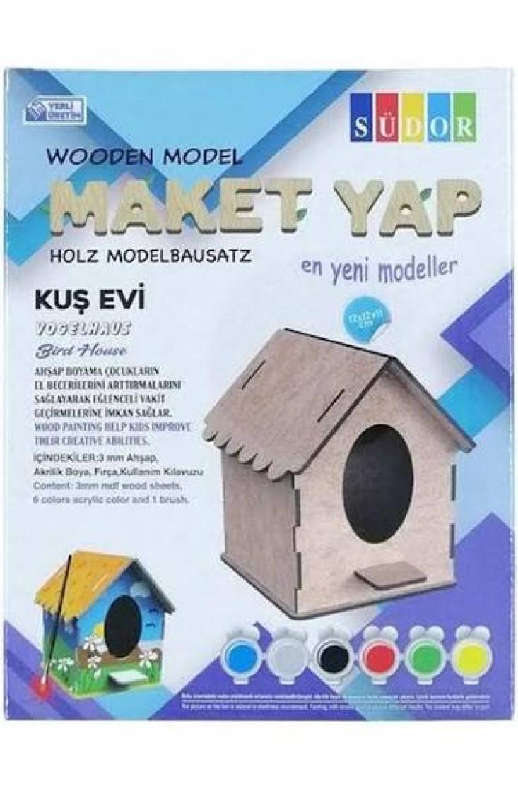Südor Ahşap Maket Kuş Evi Boyama Seti 12X12X11 cm N:MD202