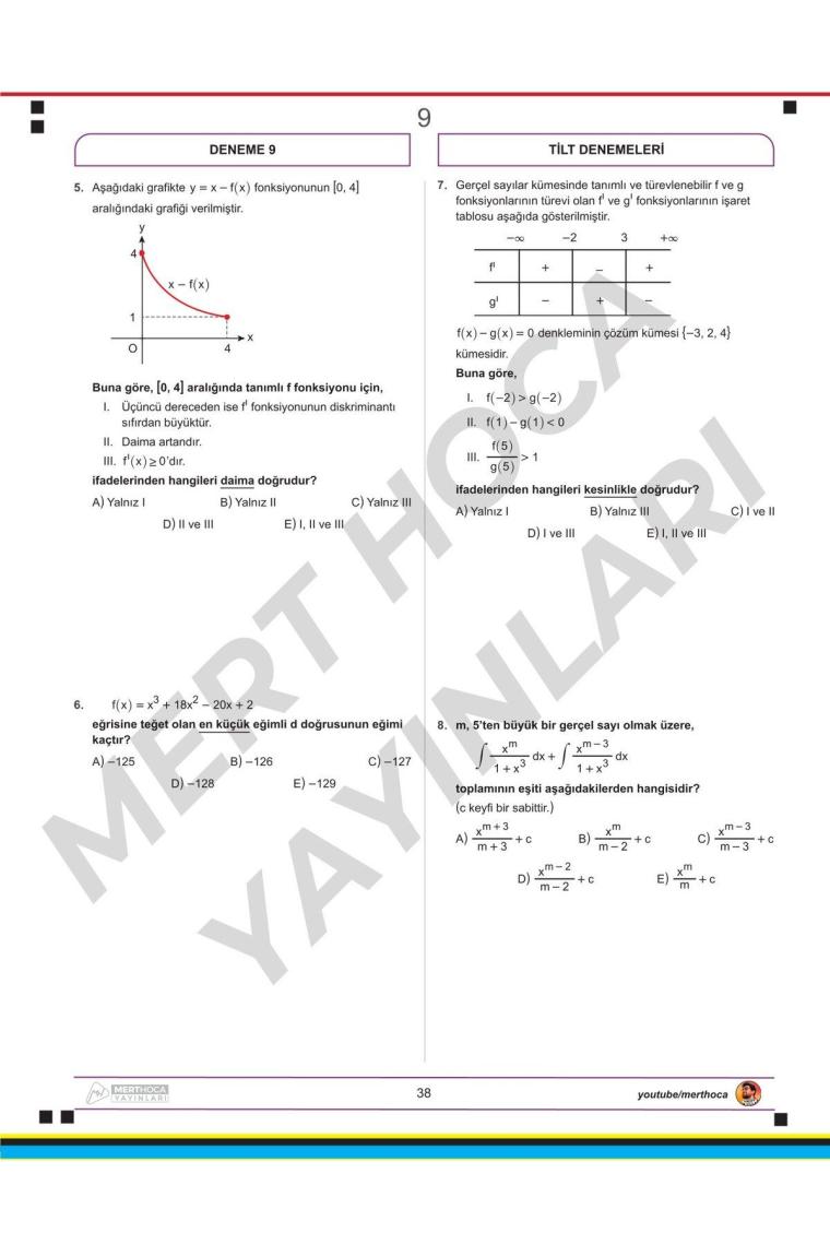 Mert Hoca Yayınları AYT Trigonometri İntegral Limit Türev 30'lu Deneme