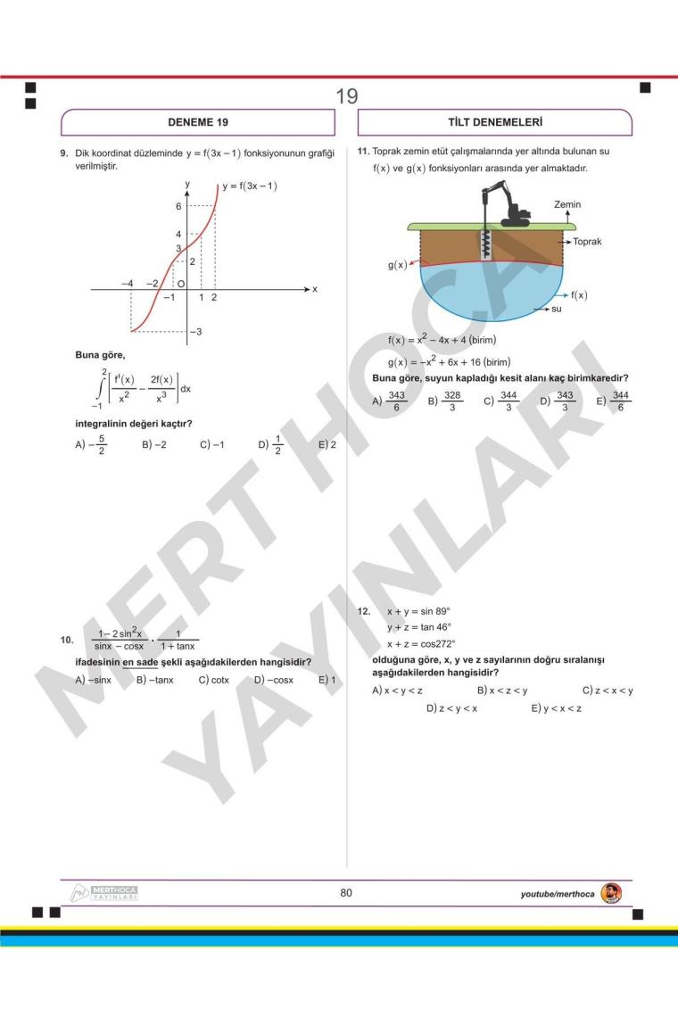 Mert Hoca Yayınları AYT Trigonometri İntegral Limit Türev 30'lu Deneme