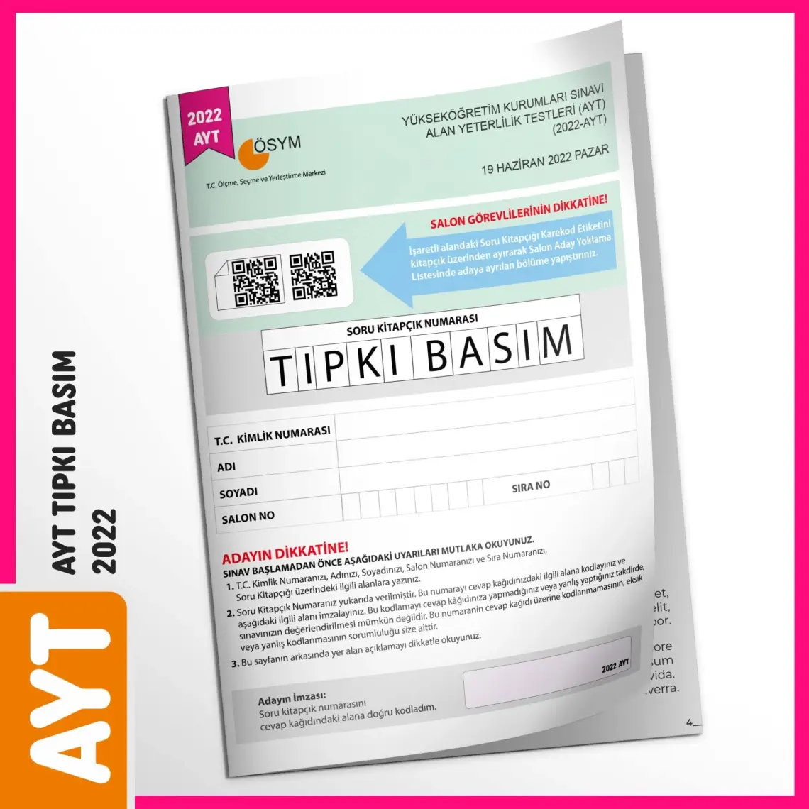 İnformal Yayınları YKS AYT 2022 ÖSYM Tıpkı Basım Çıkmış Soru Türkiye Geneli Dijital Çözümlü Deneme Kitapçığı