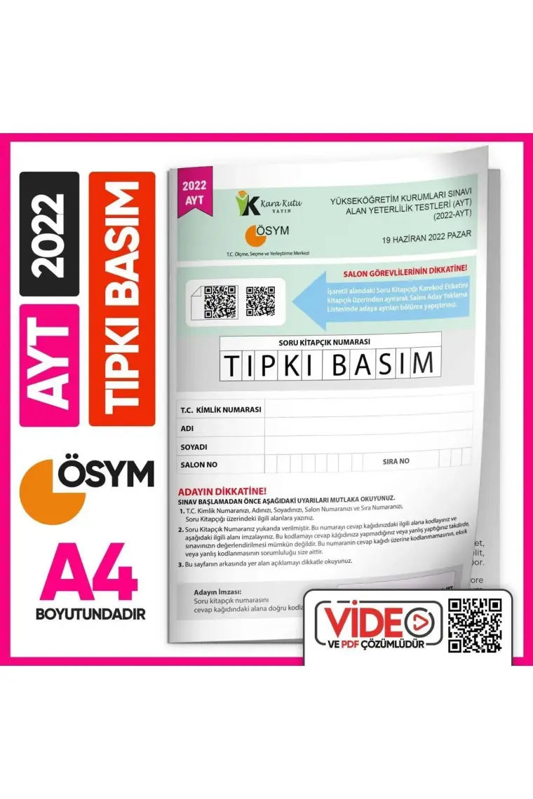 İnformal Yayınları YKS AYT 2022 ÖSYM Tıpkı Basım Çıkmış Soru Türkiye Geneli Dijital Çözümlü Deneme Kitapçığı