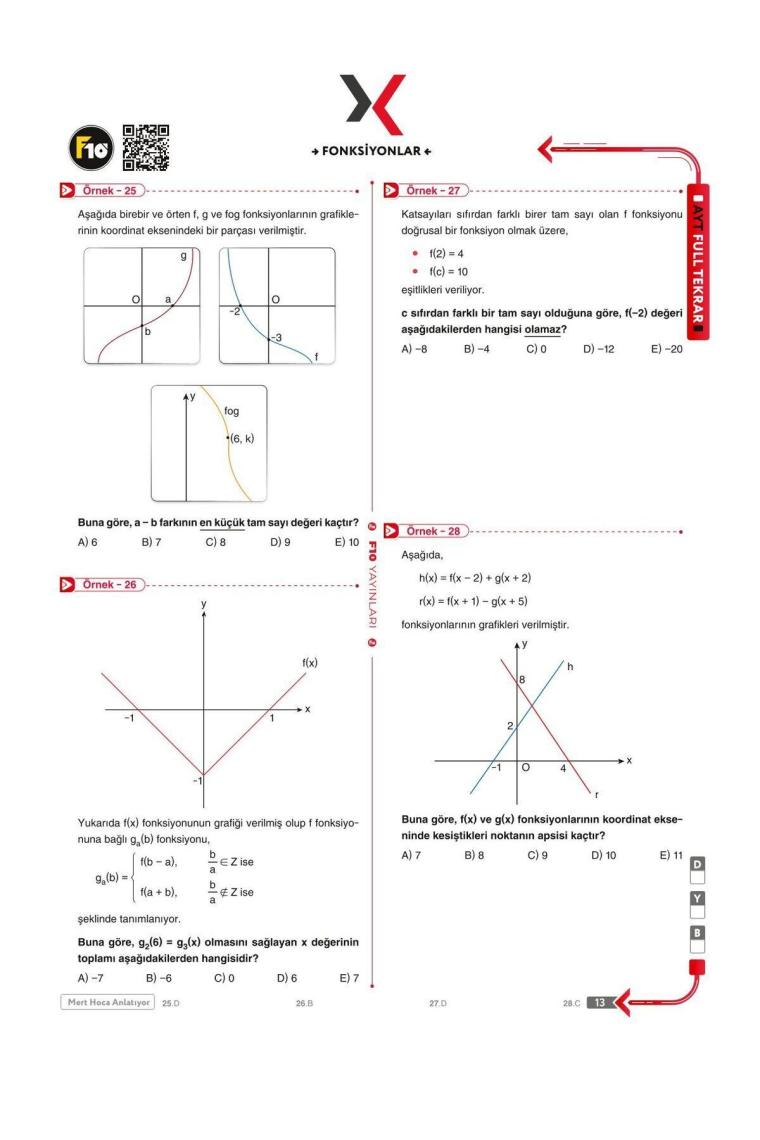F10 Yayınları Mert Hoca AYT Matematik Full Tekrar Video Ders Kitabı