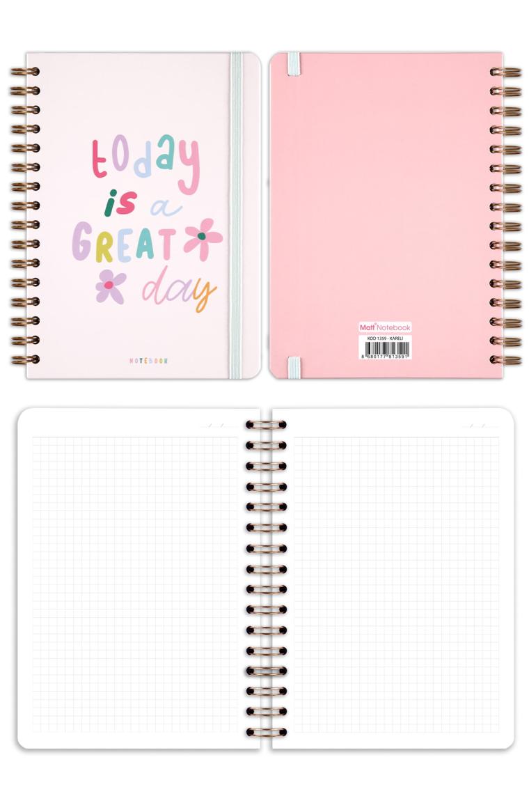 Matt Notebook A5 15X21 cm Spiralli Lastikli 2'li Tarihsiz Not Defteri Seti 1 Kareli 1 Çizgili