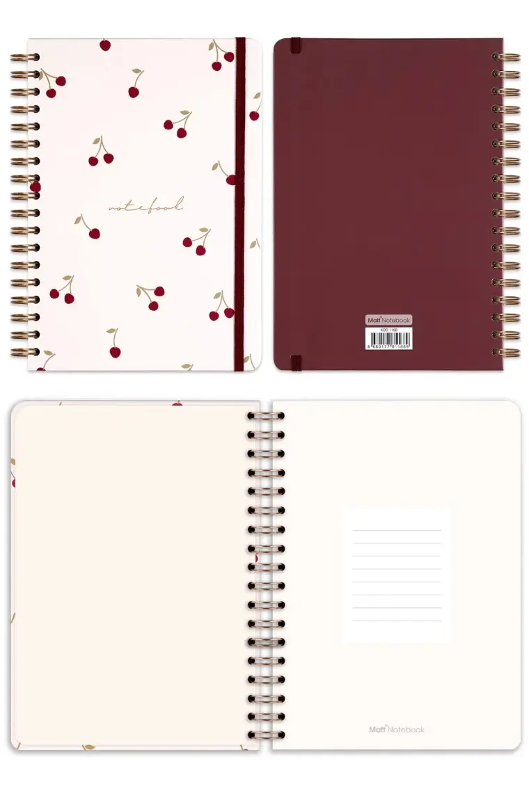 Matt Notebook 17X24 cm Lastikli Spiralli Sert Kapak Not Defteri Noktalı Kiraz