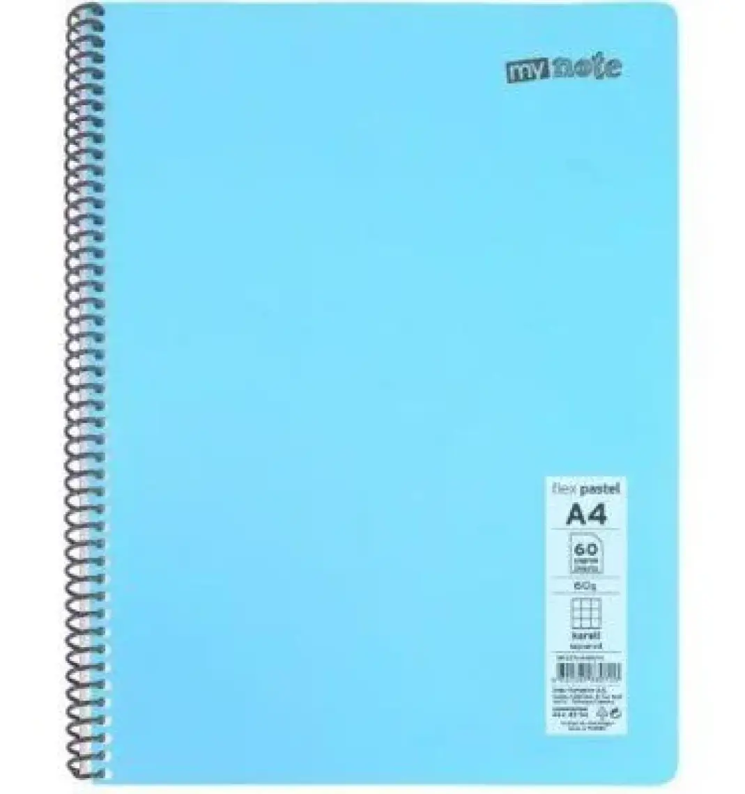 MyNote Flex Pastel Defter Spiralli PP Kapak 60yp Kareli A4 1 Adet