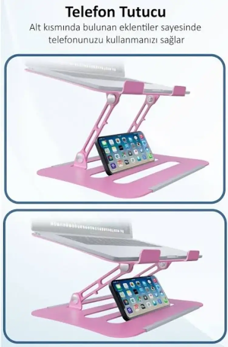 Jön Metal Katlanabilir Telefon Tutuculu Tüm Modellerle Uyumlu Ayarlanabilir Notebook Laptop Standı Yükseltici