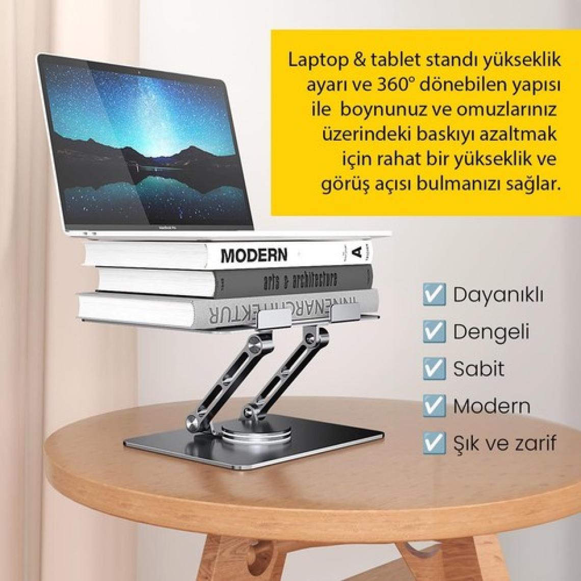 Upway 360 Derece Dönebilen Yükseklik Ayarlı Studio Style Alüminyum Laptop ve Tablet Standı