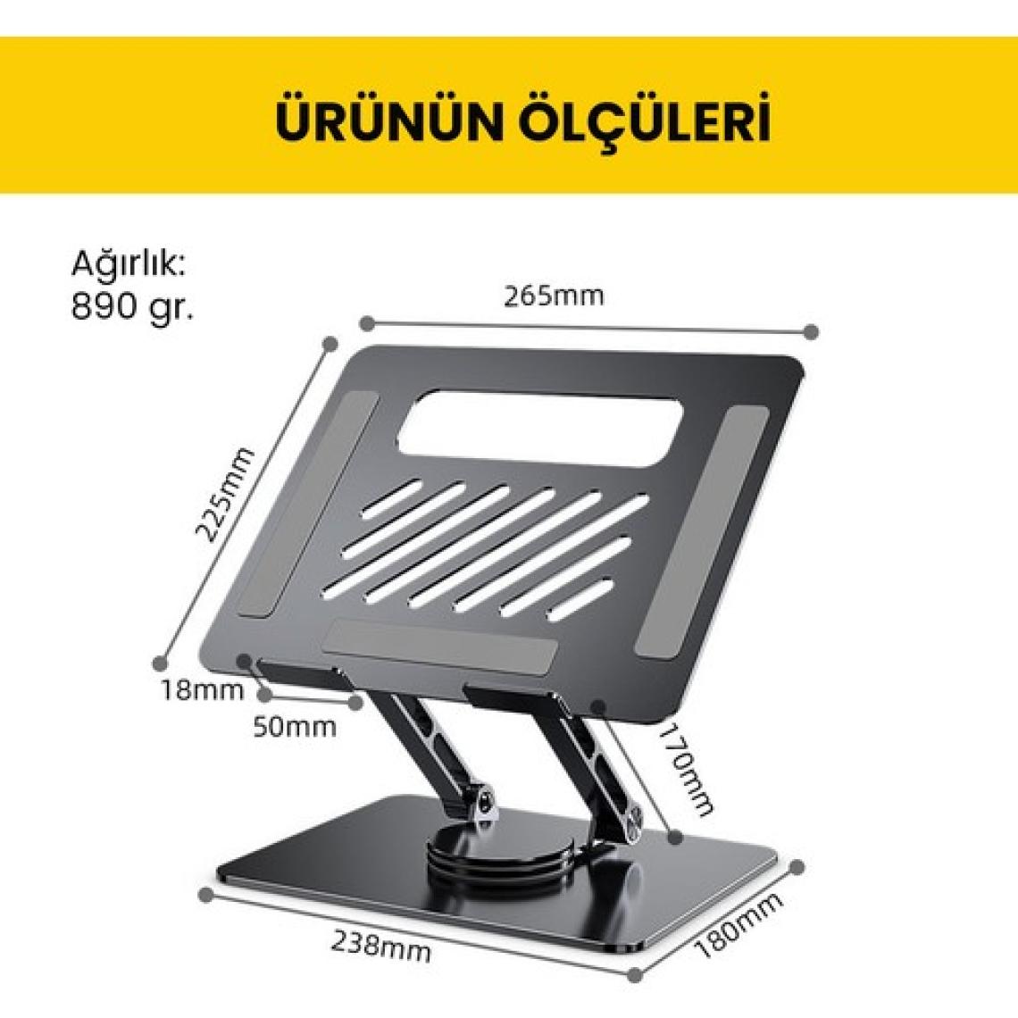 Upway 360 Derece Dönebilen Yükseklik Ayarlı Studio Style Alüminyum Laptop ve Tablet Standı