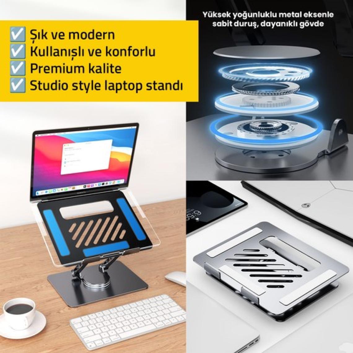 Upway 360 Derece Dönebilen Yükseklik Ayarlı Studio Style Alüminyum Laptop ve Tablet Standı