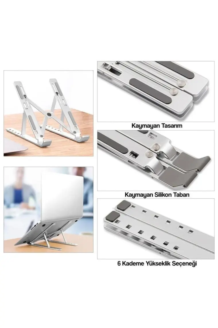 Torima Jx-18 Laptop Stand MacBook Notebook Katlanabilir Taşınabilir Metal Standı Gümüş