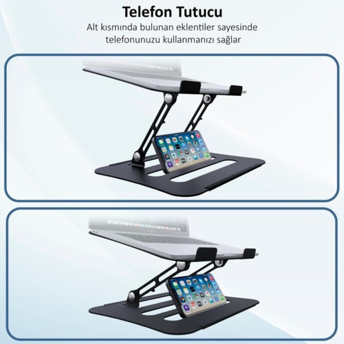 Jön Metal Katlanabilir Telefon Tutuculu Tüm Modellerle Uyumlu Ayarlanabilir Notebook Laptop Standı Yükseltici