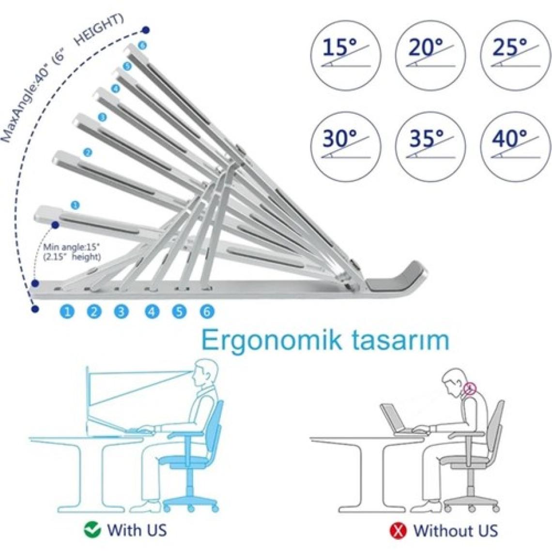 Qasul Laptop ve Tablet Stand Ayaklık Standı Alüminyum Katlanabilir Ergonomik Ayarlanabilir Tutucu
