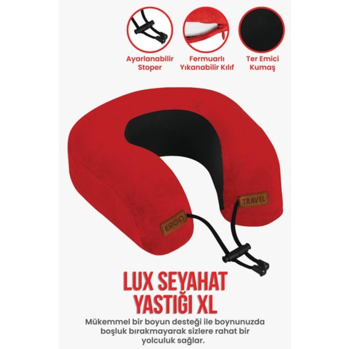 Lux Ortopedik Seyahat Yastığı Visco Boyun Destekli Seyahat Yastığı - Kırmızı | Ergo Travel